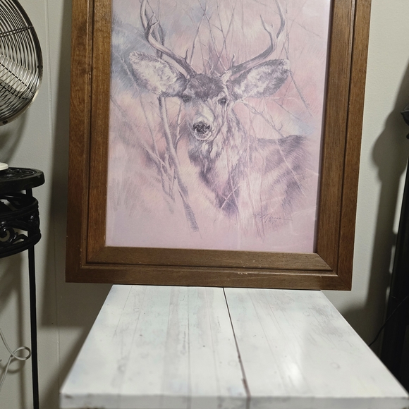 Vintage Home Interiors Wood Framed Deer Print The Silent Buck K Maroon 1978 - Picture 3 of 4